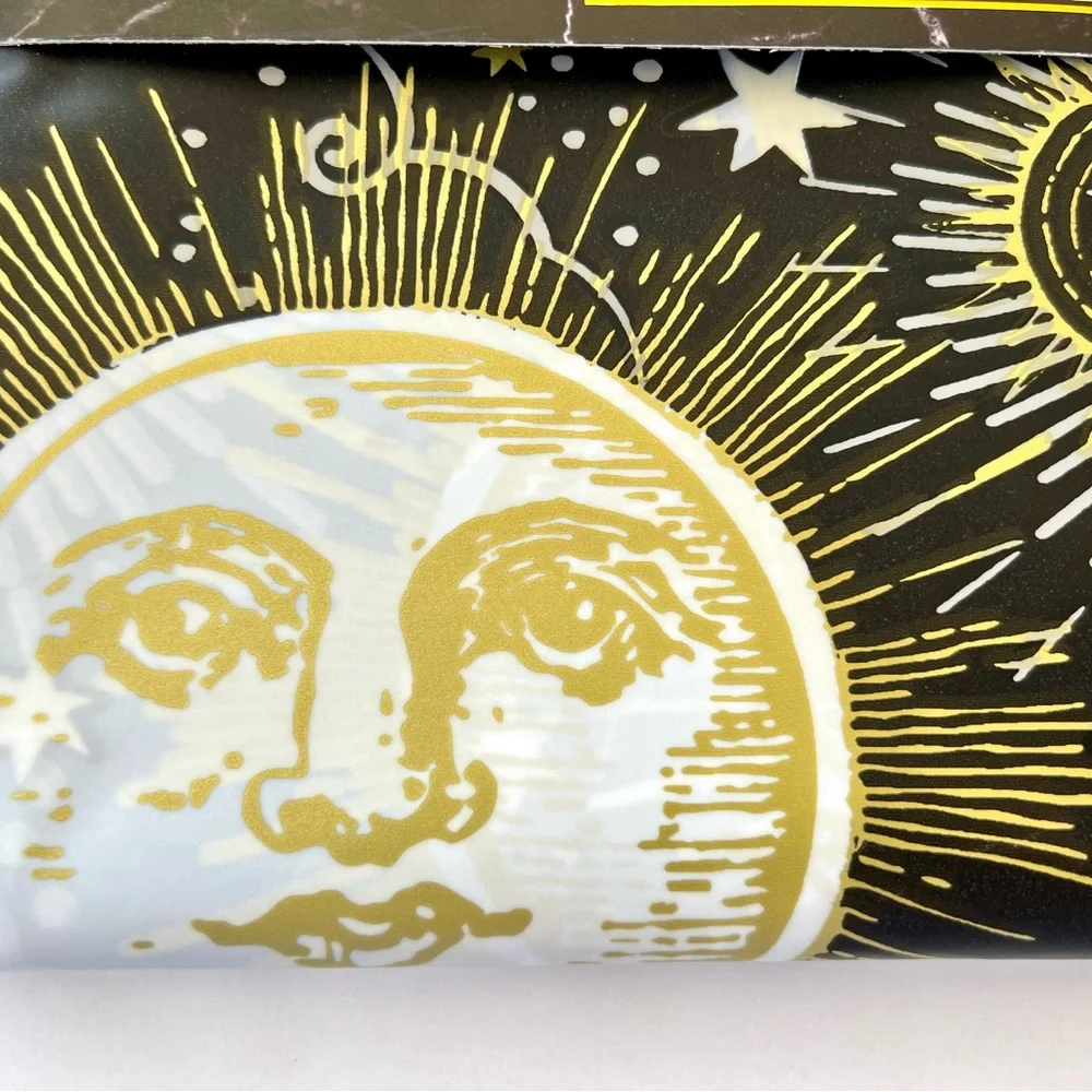 Cosmic Sun Moon Stars Peva Shower Curtain Black Gold White Mystical